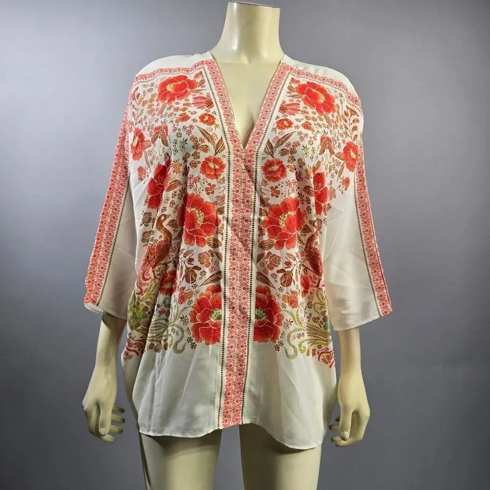 Rose & Olive Orange Pink Embellished Tunic 3/4 Sleeve R6